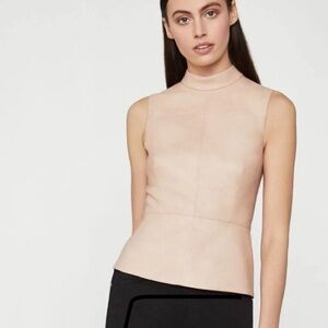 BCBG FAUX BLUSH LEATHER PEPLUM TOP. NWT
